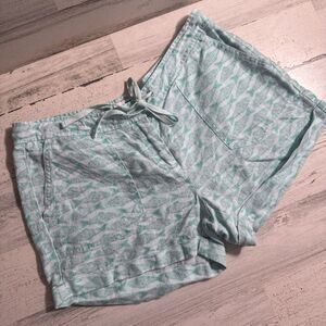 VINEYARD VINES Teal Blue Pigment Fish Print Linen Shorts Sz‎ 2 Mint Green LN $88